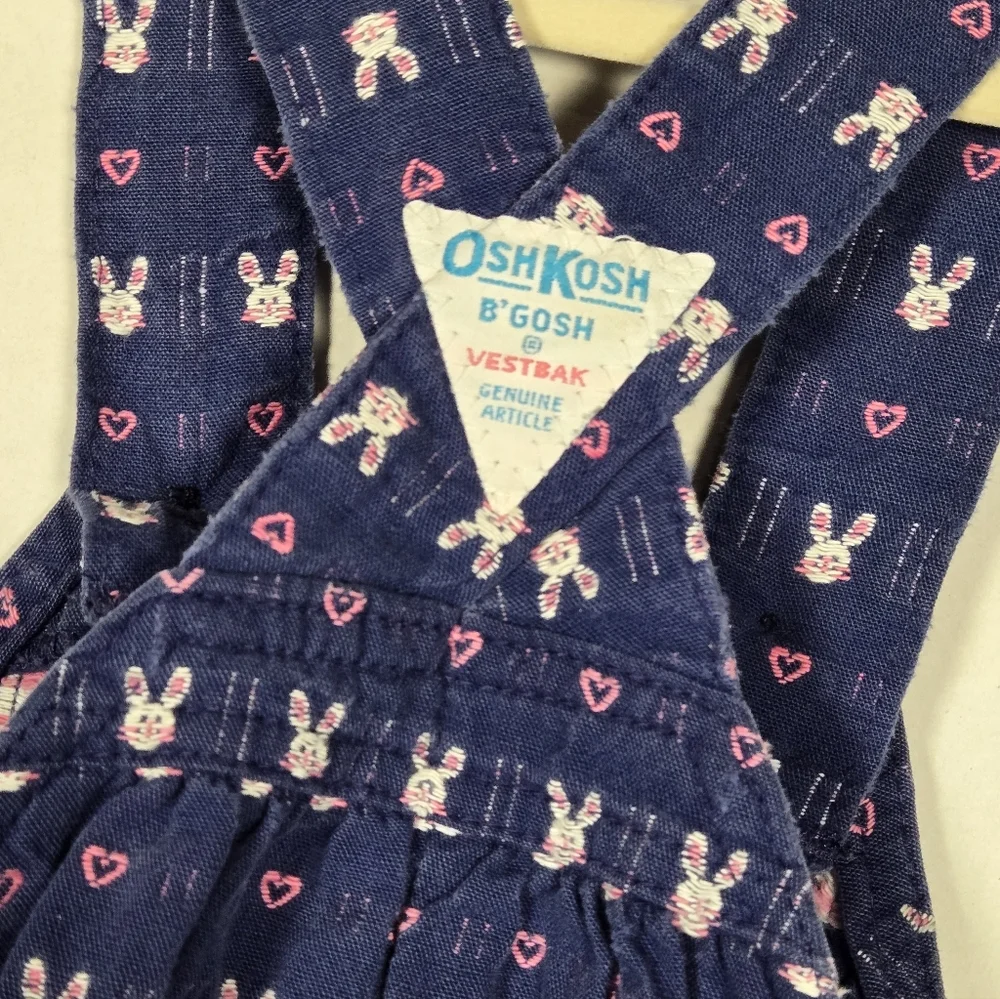 Vintage OshKosh B'gosh Bunny Rabbit Heart Print Bib Overalls 24M Easter